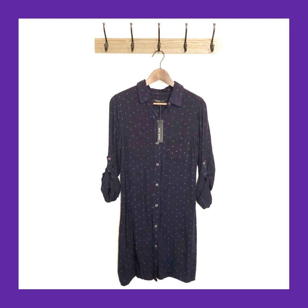 MAX JEANS Navy Blue Arrow Print Shirt Dress S NWT